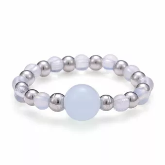 Bague Perles Argentées Aigue Marine