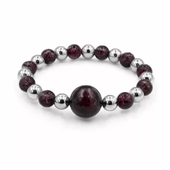 Bague Perles Argentées Grenat Rouge