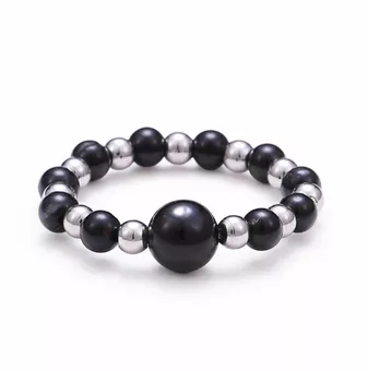 Bague Perles Argentées Tourmaline Noire