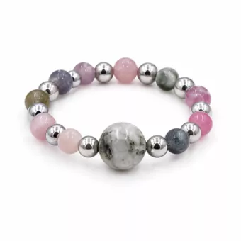 Bague Perles Argentées Tourmaline Multicolore