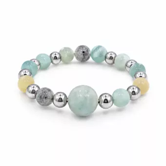 Bague Perles Argentées Amazonite Multicolore