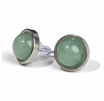 Boucles d'Oreilles Ronde en Acier Inoxydable Aventurine Verte A stud 10mm