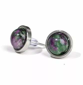 Boucles d’Oreilles Rondes Acier Inoxydable Rubis Zoïsite A Stud 10mm