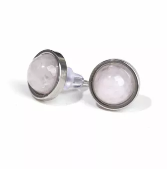 Boucles d’Oreilles Rondes Quartz Rose A Stud 10 mm