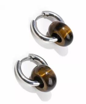 Boucles d'Oreilles Hope Argentées en Acier Inoxydable Œil de Tigre A 18mm
