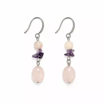 Boucles d’Oreilles – Citrine Chauffée, Améthyste & Quartz Rose