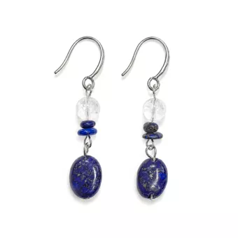 Boucles d’Oreilles – Cristal de Roche & Lapis-Lazuli