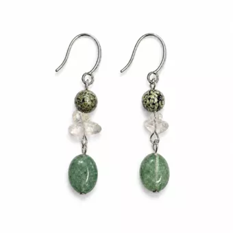 Boucles d’Oreilles – Jaspe Zèbre Vert, Cristal de Roche & Aventurine Verte