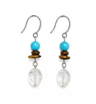 Boucles d’Oreilles – Turquénite, Œil de Tigre & Cristal de Roche