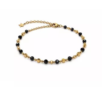 Bracelet Énergie en Spinelle Noir A – Perles Dorées