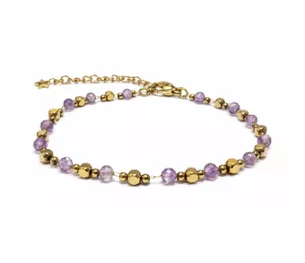 Bracelet Énergie en Améthyste A – Perles Dorées