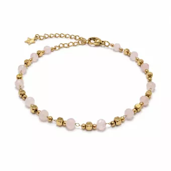 Bracelet Énergie en Quartz Rose AB – Perles Dorées