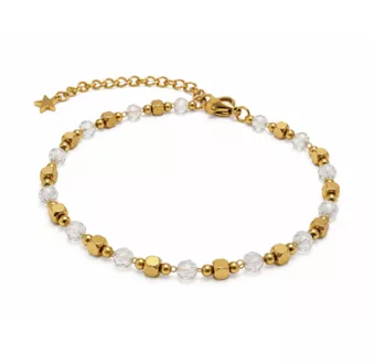 Bracelet Énergie en Cristal de Roche AA – Perles Dorées