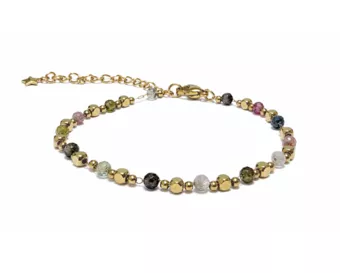 Bracelet Énergie en Tourmaline Multicolore A – Perles Dorées