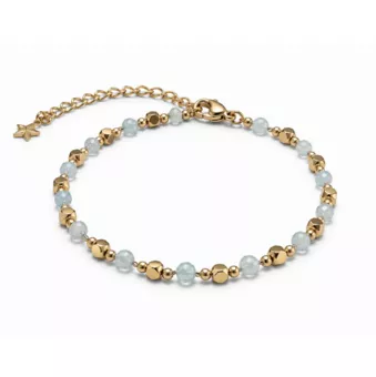 Bracelet Énergie en Aigue-Marine AA – Perles Dorées
