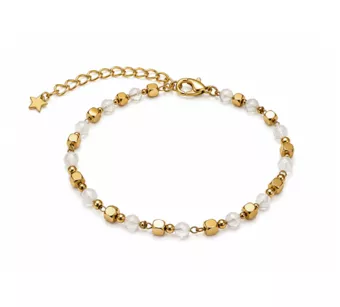 Bracelet Énergie en Pierre de Lune Blanche A+ – Perles Dorées