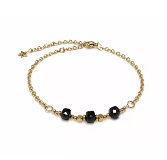 Bracelet Chance en Tourmaline Noire A – Perles Carrées Facettées