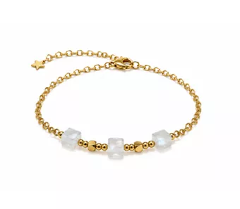 Bracelet Chance en Pierre de Lune Blanche AA – Perles Carrées Facettées