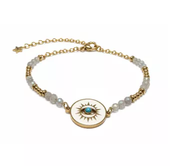 Bracelet Protection en Labradorite AA – Médaillon Œil Protecteur