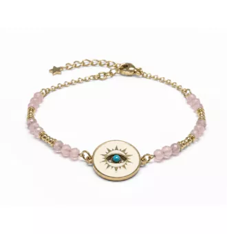 Bracelet Protection en Quartz Rose A – Médaillon Œil Protecteur