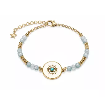 Bracelet Protection en Aigue-Marine AA – Médaillon Œil Protecteur