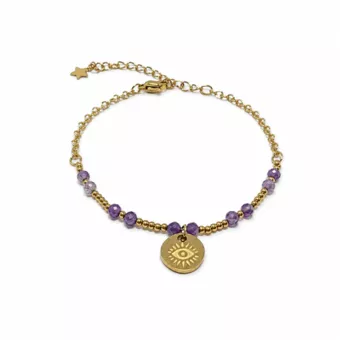 Bracelet Protection en Améthyste A+ – Œil Protecteur