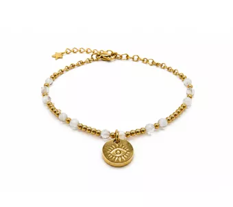 Bracelet Protection en Pierre de Lune Blanche AA – Œil Protecteur