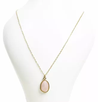 Collier Acier Inoxydable Doré Pendentif Géométrique Quartz Rose AA 15mm