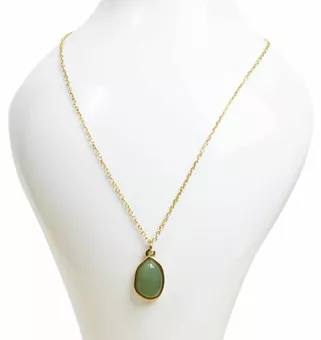 Collier Acier Inoxydable Doré Pendentif Géométrique Aventurine Verte A 15mm