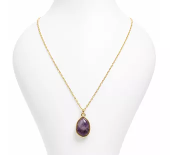 Collier Acier Inoxydable Doré Pendentif Géométrique Améthyste AA 15mm