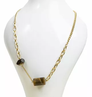 Collier Acier Inoxydable Doré Œil de Tigre A 48cm