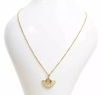 Collier Acier Inoxydable Doré Pendentif Aztèque Quartz Rose A 6 mm