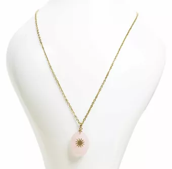 Collier Acier Inoxydable Doré Pendentif Quartz Rose AA Facetté & Étoile