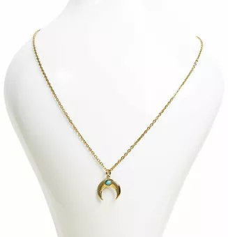 Collier Chaîne en Acier Inoxydable Doré Pendentif Lune Turquénite A