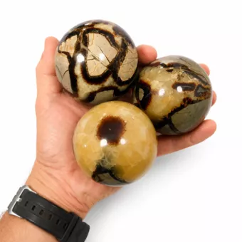 3 Sphères en Septaria poli 1.340kg