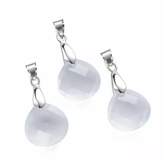 Pendentif Goutte Plate Facettée Cristal De Roche – Lot De 3