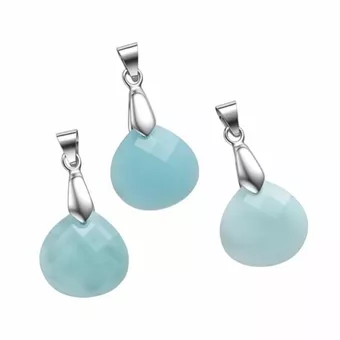 Pendentif Goutte Plate Facettée Amazonite – Lot De 3
