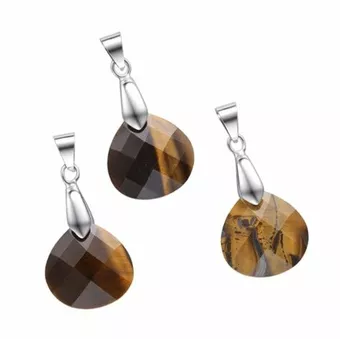 Pendentif Goutte Plate Facettée Oeil De Tigre – Lot De 3