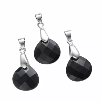 Pendentif Goutte Plate Facettée Obsidienne Noire– Lot De 3
