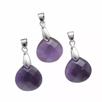 Pendentif Goutte Plate Facettée Améthyste – Lot De 3