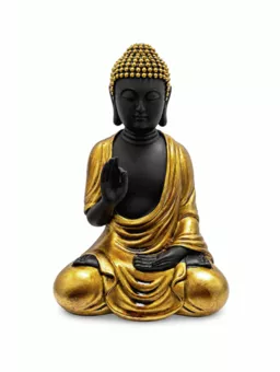 Statue Bouddha Abhaya Noir et Doré en Résine 16 cm