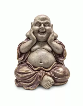 Statue Bouddha Rieur Mauve Patiné et Or en Résine 26 cm