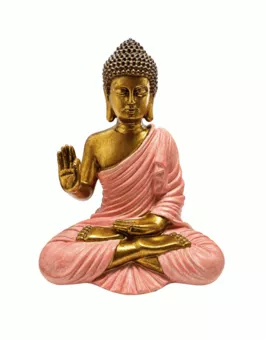 Statue Bouddha Abhaya Rose et Dorée en Résine 23 cm