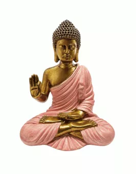 Statue Bouddha Abhaya Rose et Dorée en Résine 23 cm