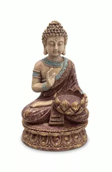 Statue Bouddha Abhaya au Lotus Mauve et Dorée en Résine 25 cm