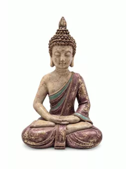 Statue Bouddha de Méditation Mauve et Dorée en Résine 31 cm
