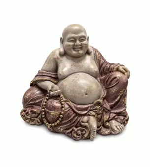 Statue Bouddha Rieur Mauve et Dorée en Résine 16 cm