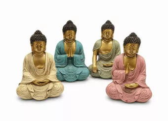 Set de 4 Statues Bouddha de Méditation Multicolores en Résine 10 cm