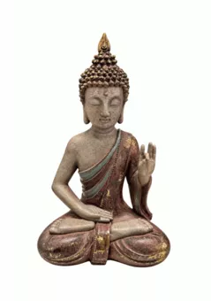 Statue Bouddha Vitarka Mauve Patinée en Résine 31 cm