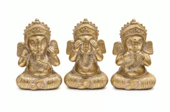 Set de 3 Statues Ganesh de la Sagesse Dorées en Résine 12 cm
